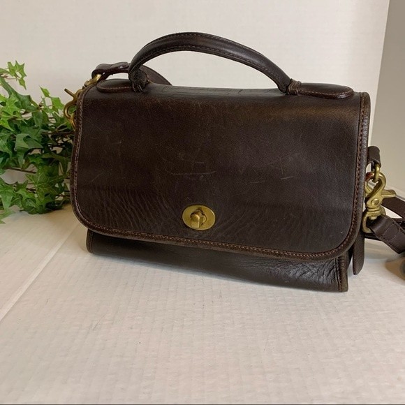 Vintage Leather Brown Crossbody Satchel - Picture 2 of 11